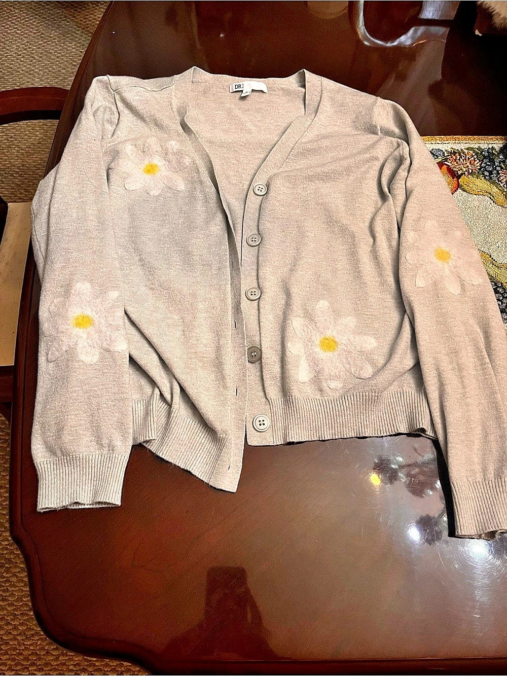 DR2 Floral Button-Front Cardigan in Gray Size XL